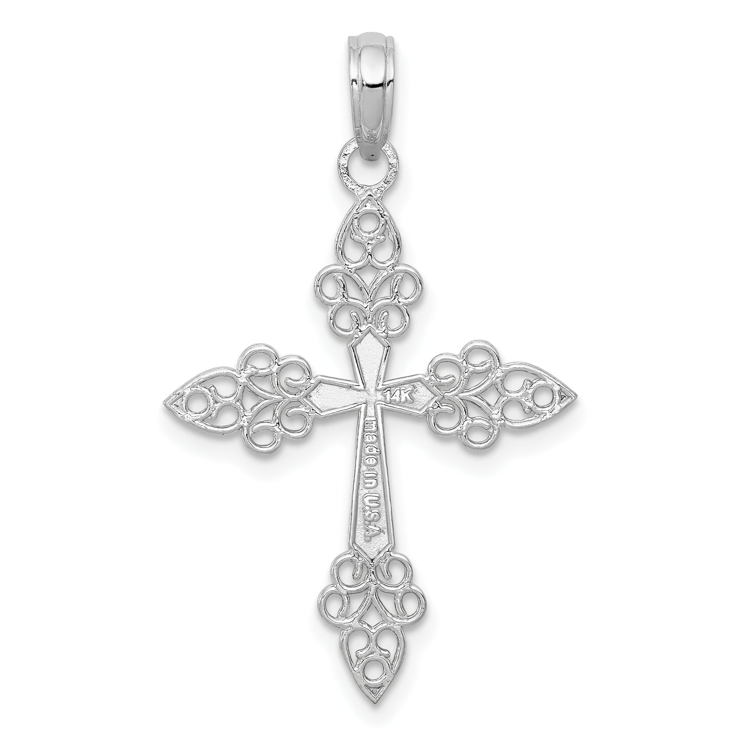 14K White Gold Filigree Cross Pendant