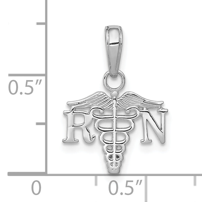 14K White Gold Textured Rn Caduceus Charm