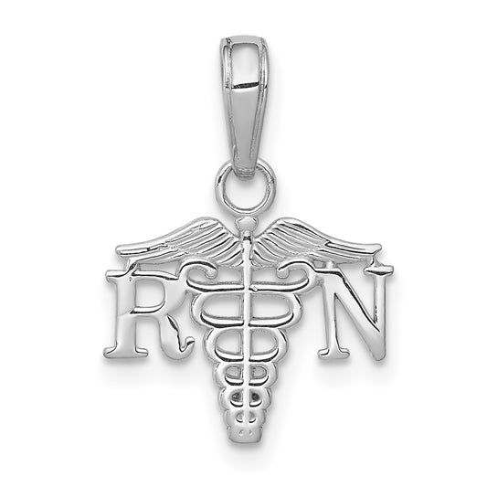 14K White Gold Textured Rn Caduceus Charm