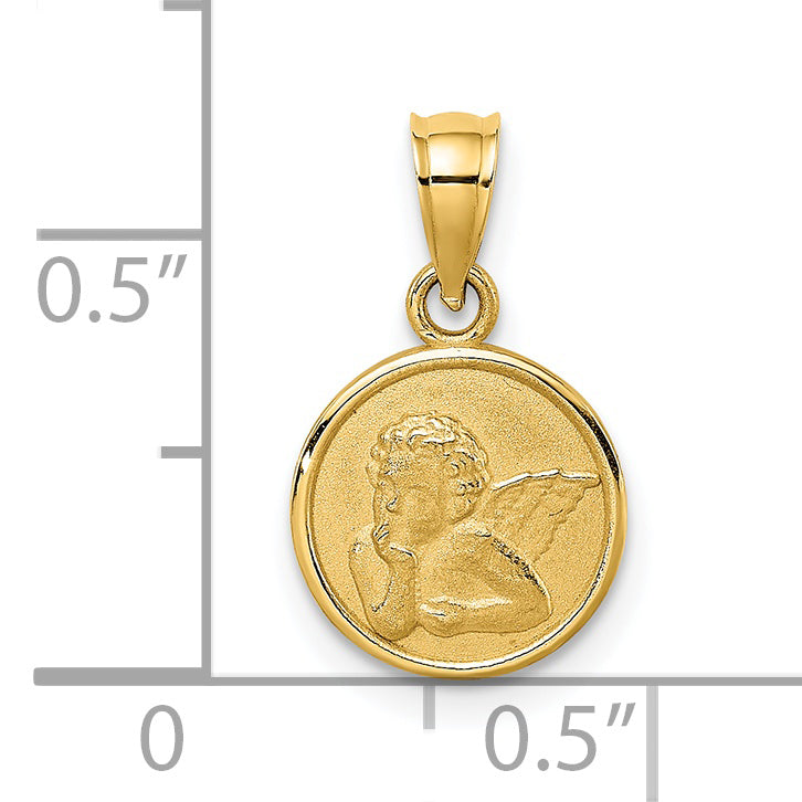 14K Yellow Gold 10mm Engraved Angel Coin Charm