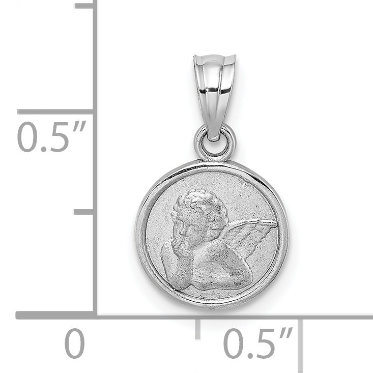 14K White Gold 10mm Engraved Angel Coin Charm