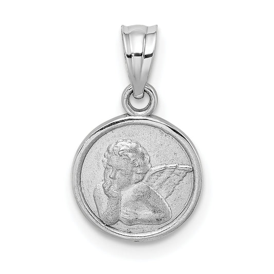 14K White Gold 10mm Engraved Angel Coin Charm