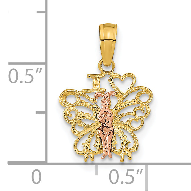 14K Two-Tone I Heart Butterfly Pendant