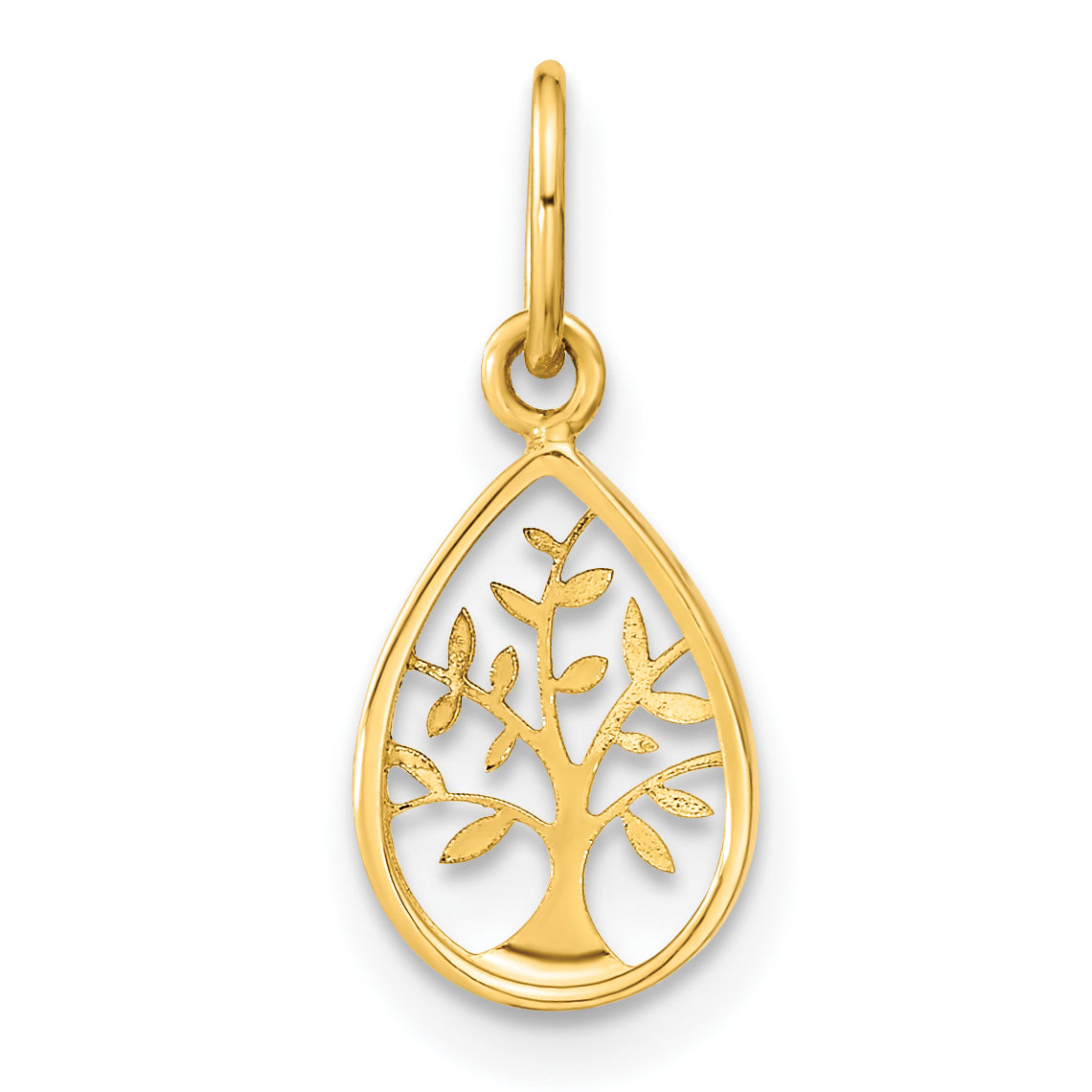 14K Yellow Gold Polished Teardrop Tree Of Life Pendant