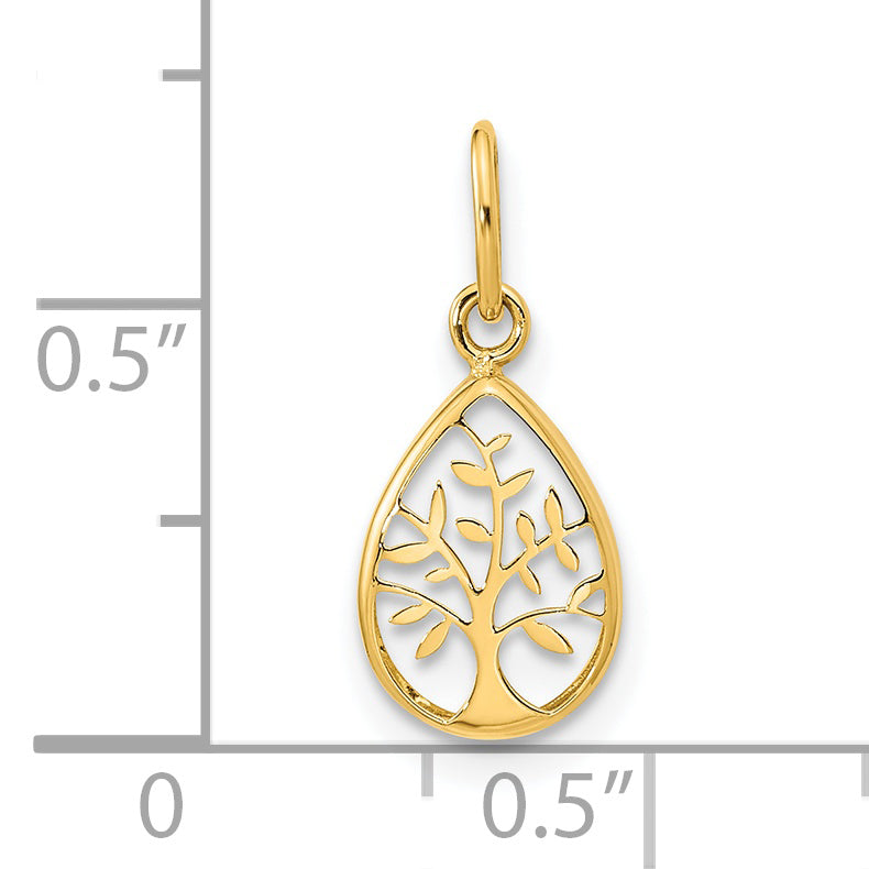 14K Yellow Gold Polished Teardrop Tree Of Life Pendant