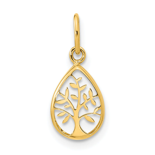 14K Yellow Gold Polished Teardrop Tree Of Life Pendant