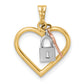 14K Tri-Color Heart, Lock And Key Pendant