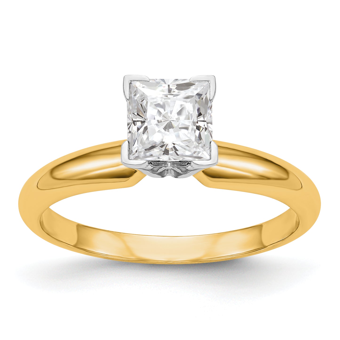 14k Two-tone 1/4 Ct. Princess VS/SI GH Lab Grown Diamond Solitaire Medium Weight Half-Round V-end 4 Prong Ring