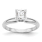 14k White Gold 1/2 Ct. VS/SI+ G+ Lab Grown Diamond Princess Solitaire Medium Weight Half-Round V-end Four Prong Ring