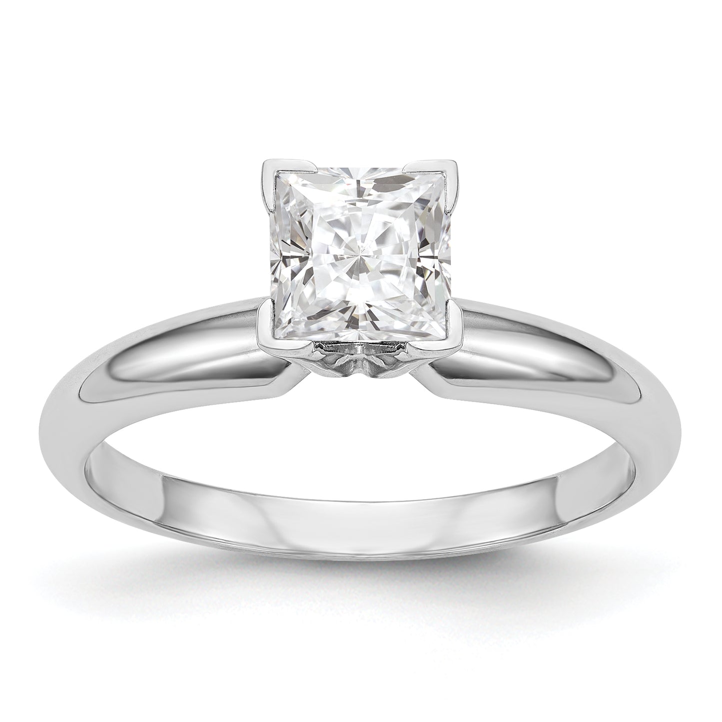 14k White Gold 1/2 Ct. VS/SI+ G+ Lab Grown Diamond Princess Solitaire Medium Weight Half-Round V-end Four Prong Ring