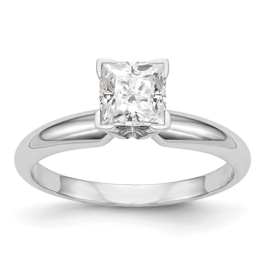 14k White Gold 1/4 Ct. Princess VS/SI GH Lab Grown Diamond Solitaire Medium Weight Half-Round V-end 4 Prong Ring