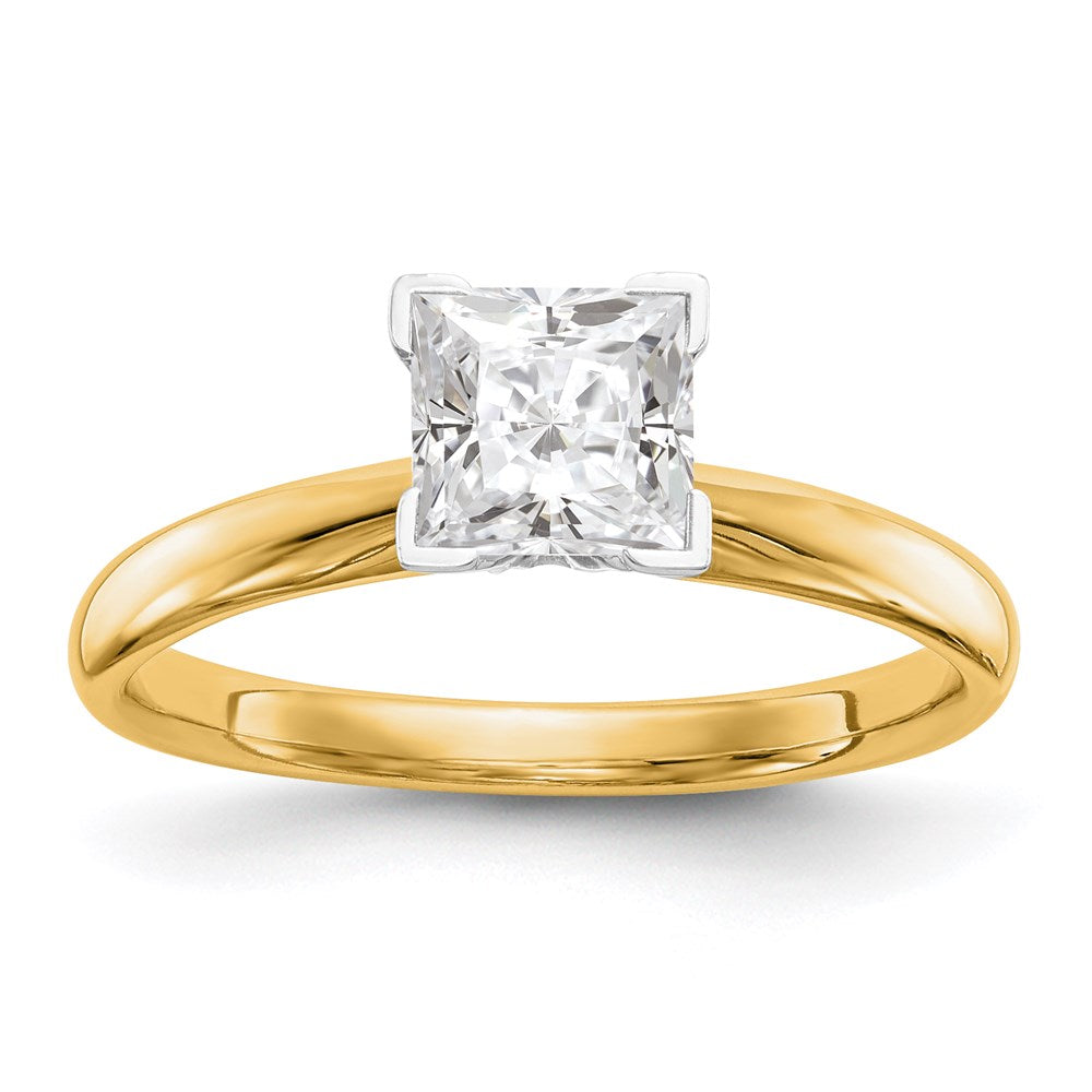 14k Two-tone 1/4 carat Princess VS/SI GH Lab Grown Diamond Solitaire Medium Weight Comfort Fit V-end 4 Prong Ring