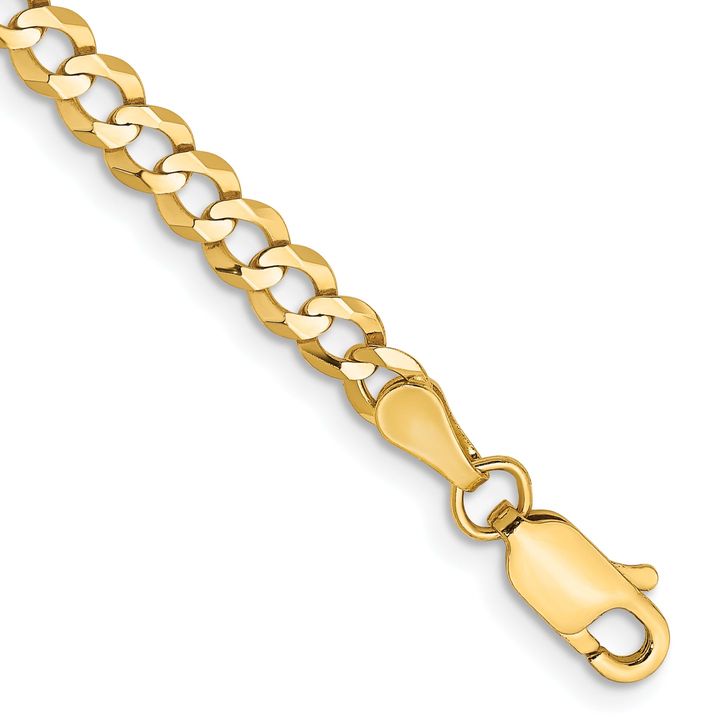 14K Yellow Gold 7 Inch 3.7mm Lightweight Flat Cuban With Lobster Clasp Bracelet