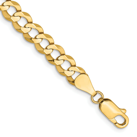 14K Yellow Gold 7 Inch 5.9mm Lightweight Flat Cuban With Lobster Clasp Bracelet