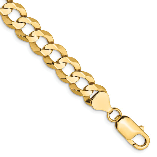 14K Yellow Gold 7 Inch 8.3mm Lightweight Flat Cuban With Lobster Clasp Bracelet