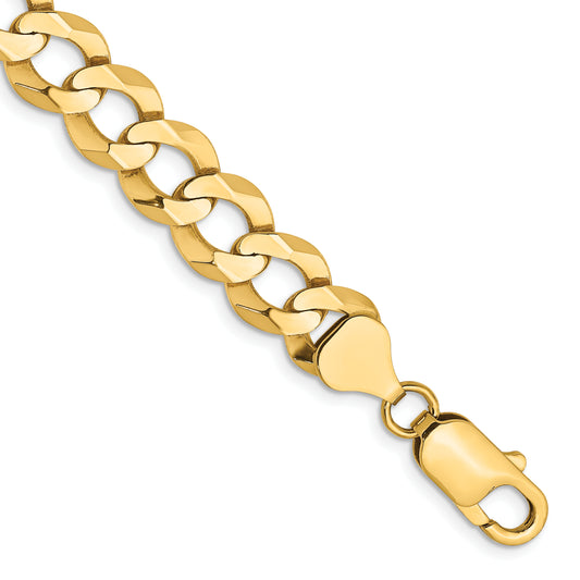 14K Yellow Gold 7 Inch 9.4mm Lightweight Flat Cuban With Lobster Clasp Bracelet