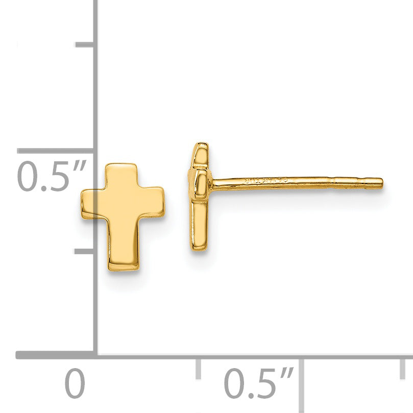 14K Yellow Gold Polished Cross Post Earrings