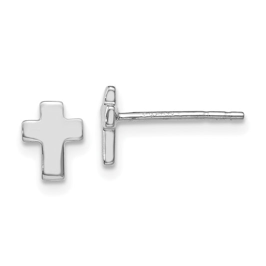 14K White Gold Polished Cross Post Earrings