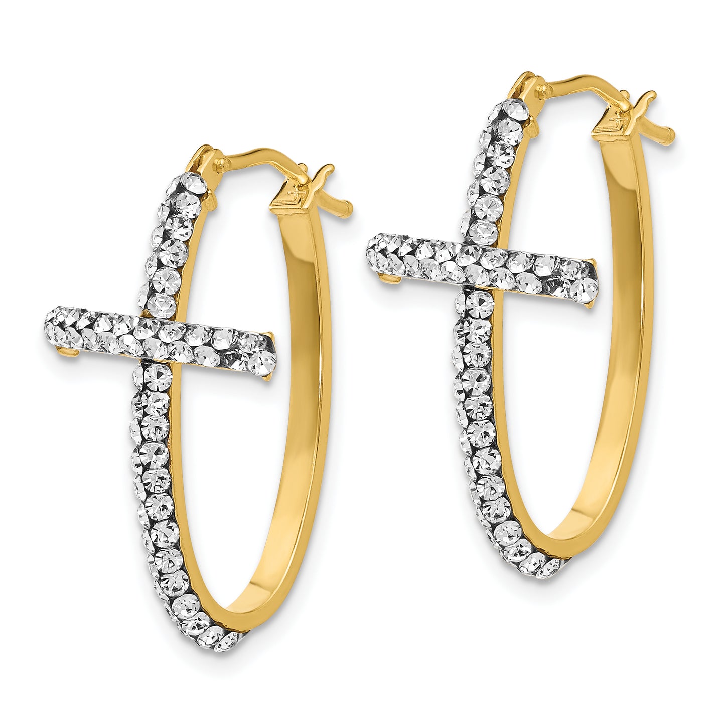 14K Yellow Gold Crystals From Swarovski Polished Cross Hoop Earrings