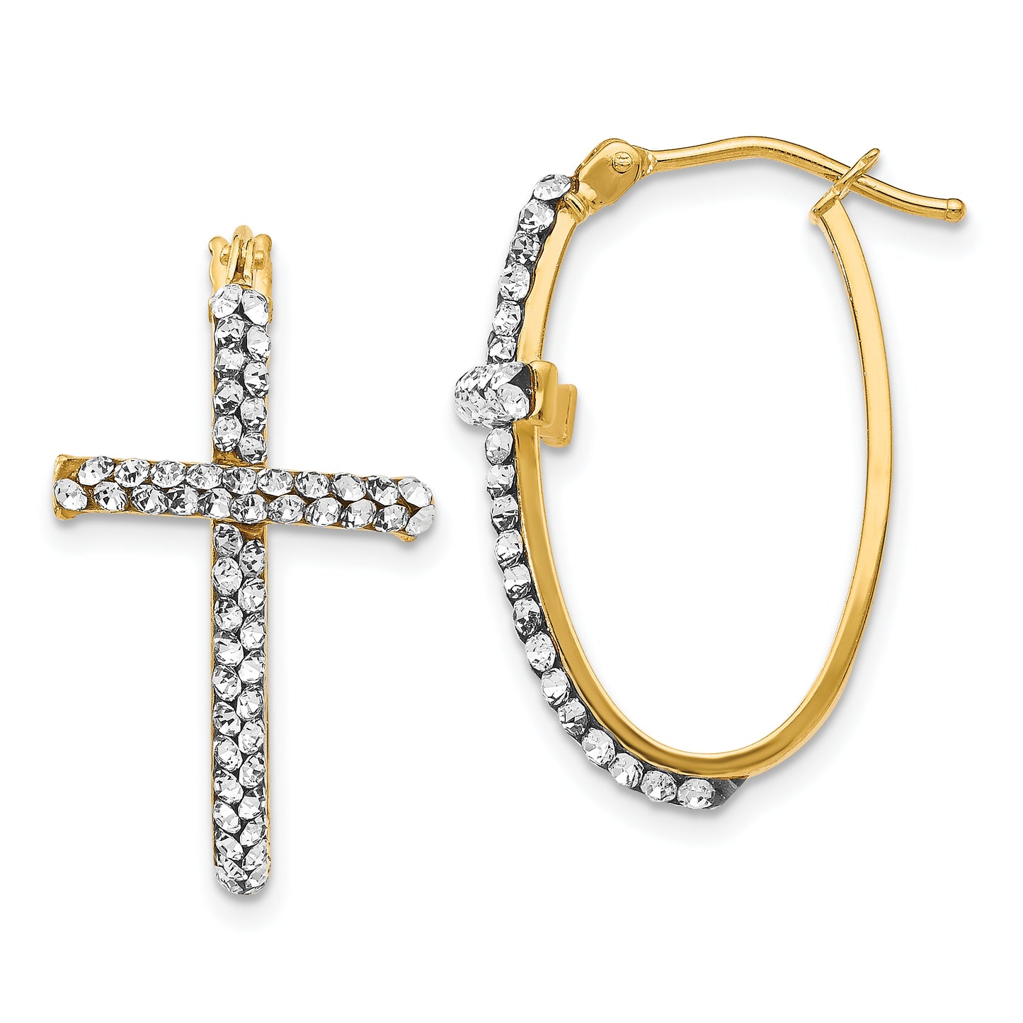 14K Yellow Gold Crystals From Swarovski Polished Cross Hoop Earrings