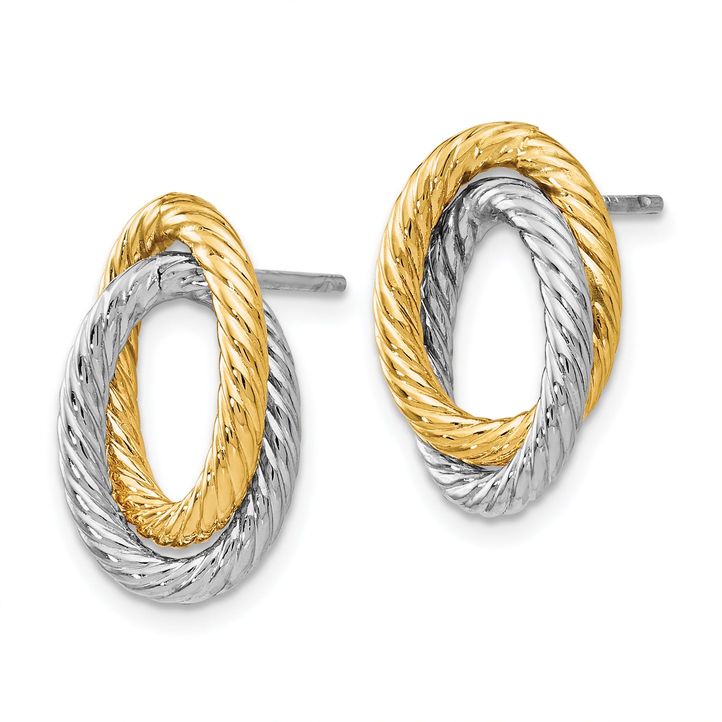 14K Yellow & Rhodium W/ White Fancy Twisted Oval Post Earrings