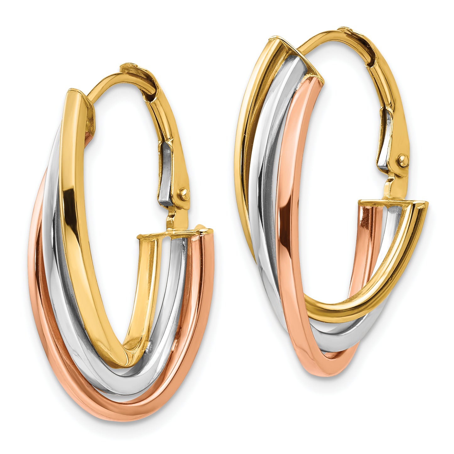 14K Tri-Color Polished Hoop Earrings