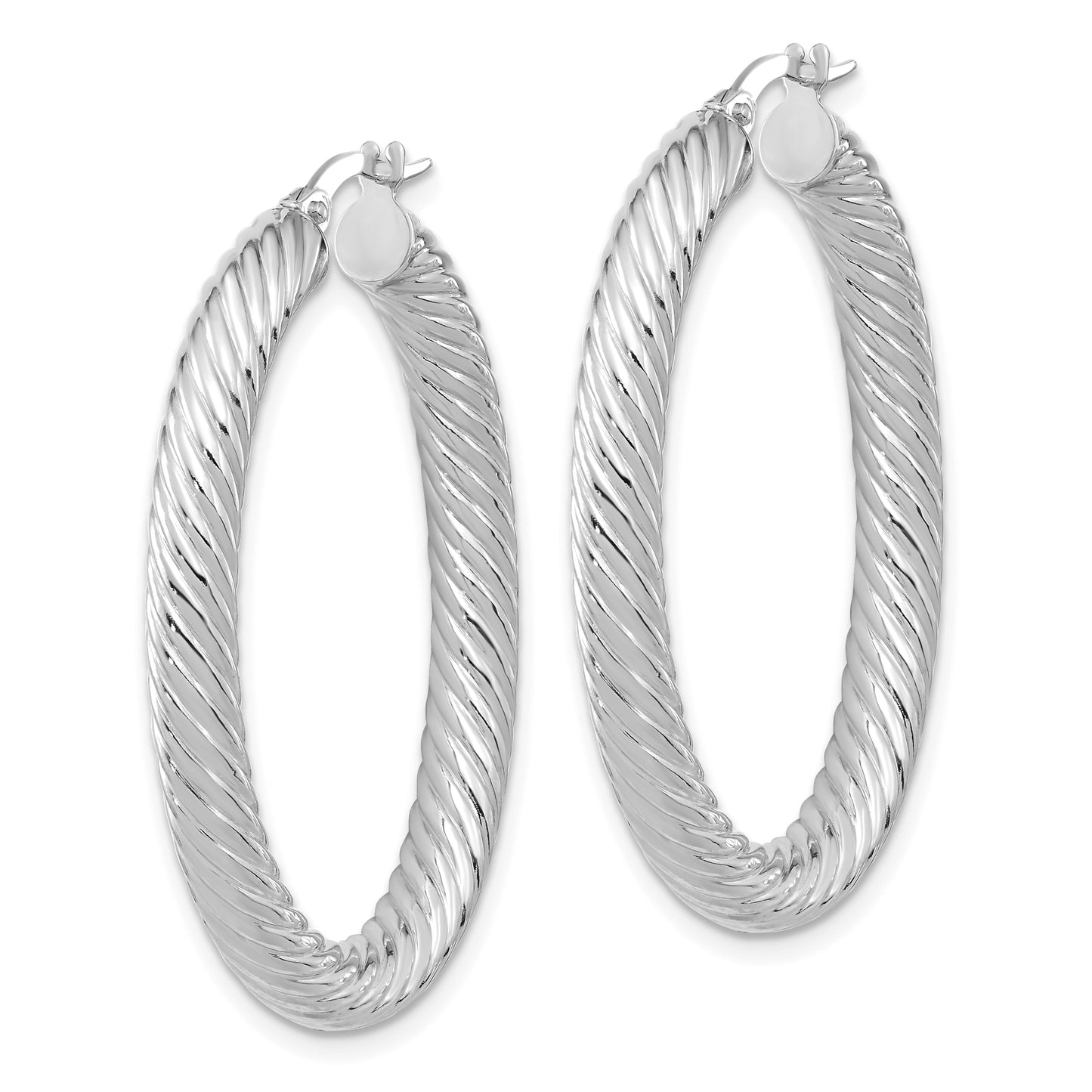 14K White Gold Polished Twisted Oval Hoop Earrings