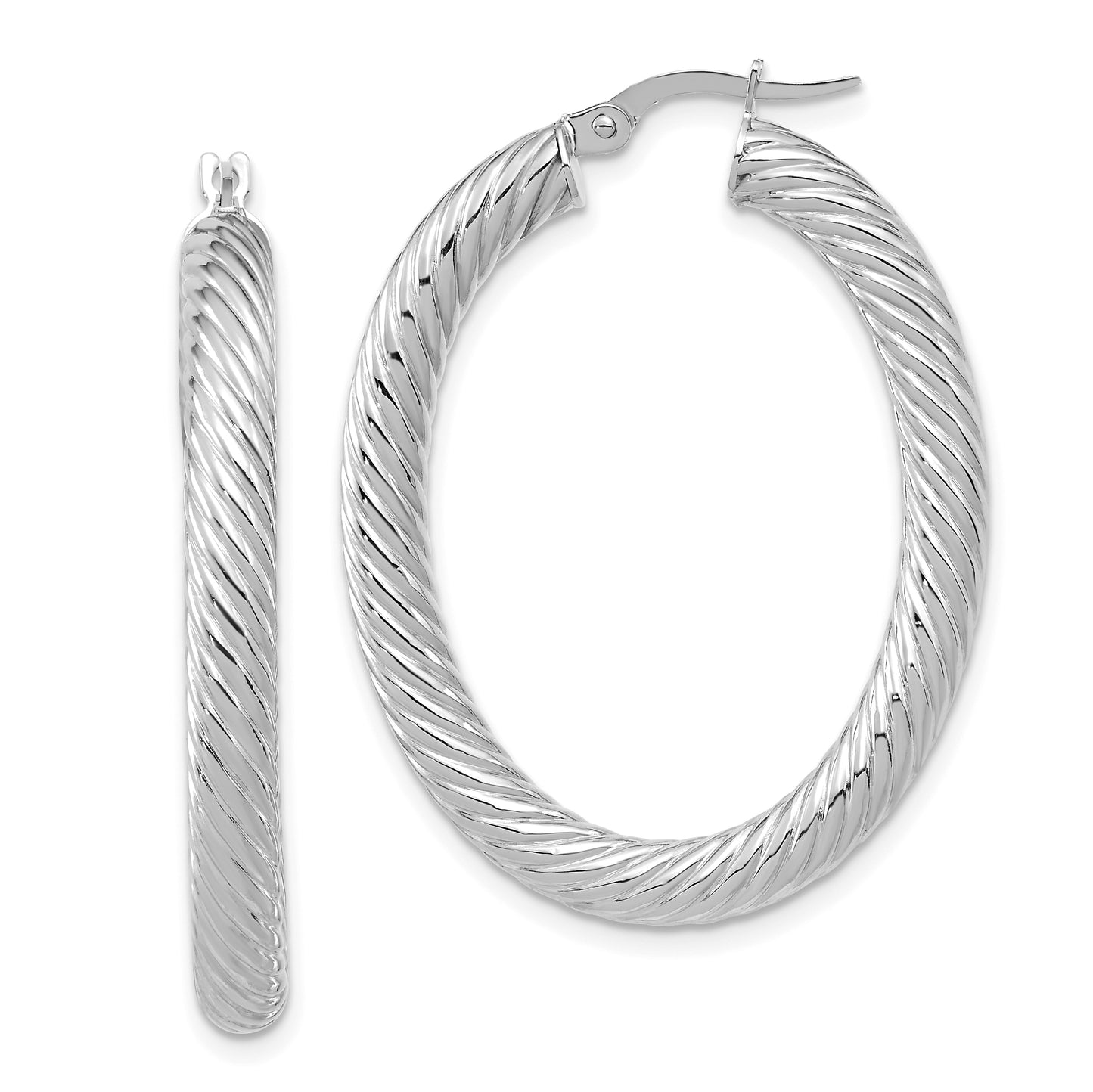 14K White Gold Polished Twisted Oval Hoop Earrings