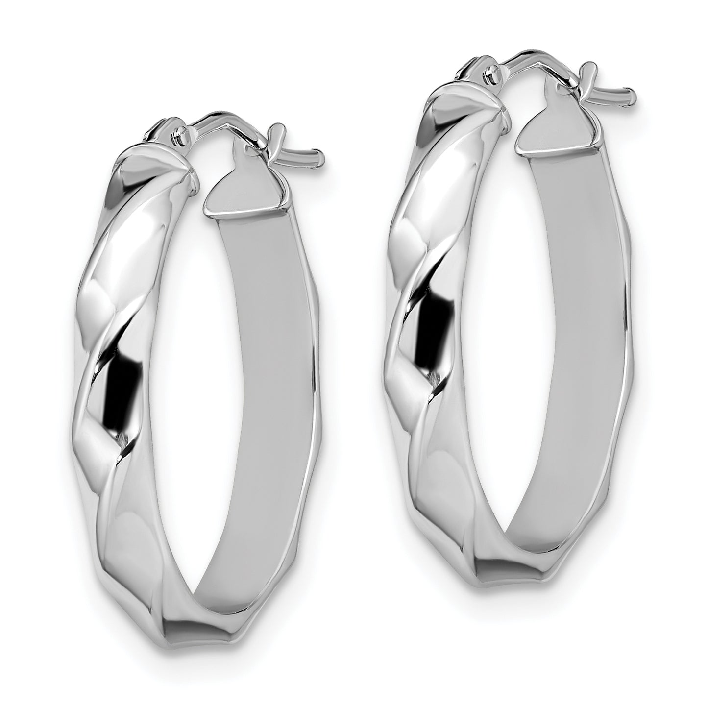 14K White Gold Polished Twisted Oval Hoop Earrings