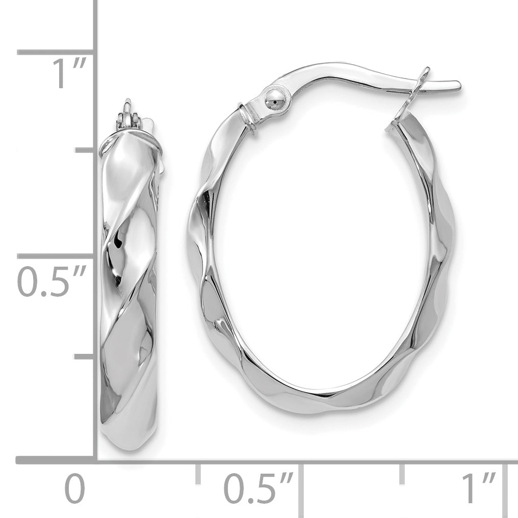 14K White Gold Polished Twisted Oval Hoop Earrings