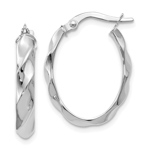 14K White Gold Polished Twisted Oval Hoop Earrings