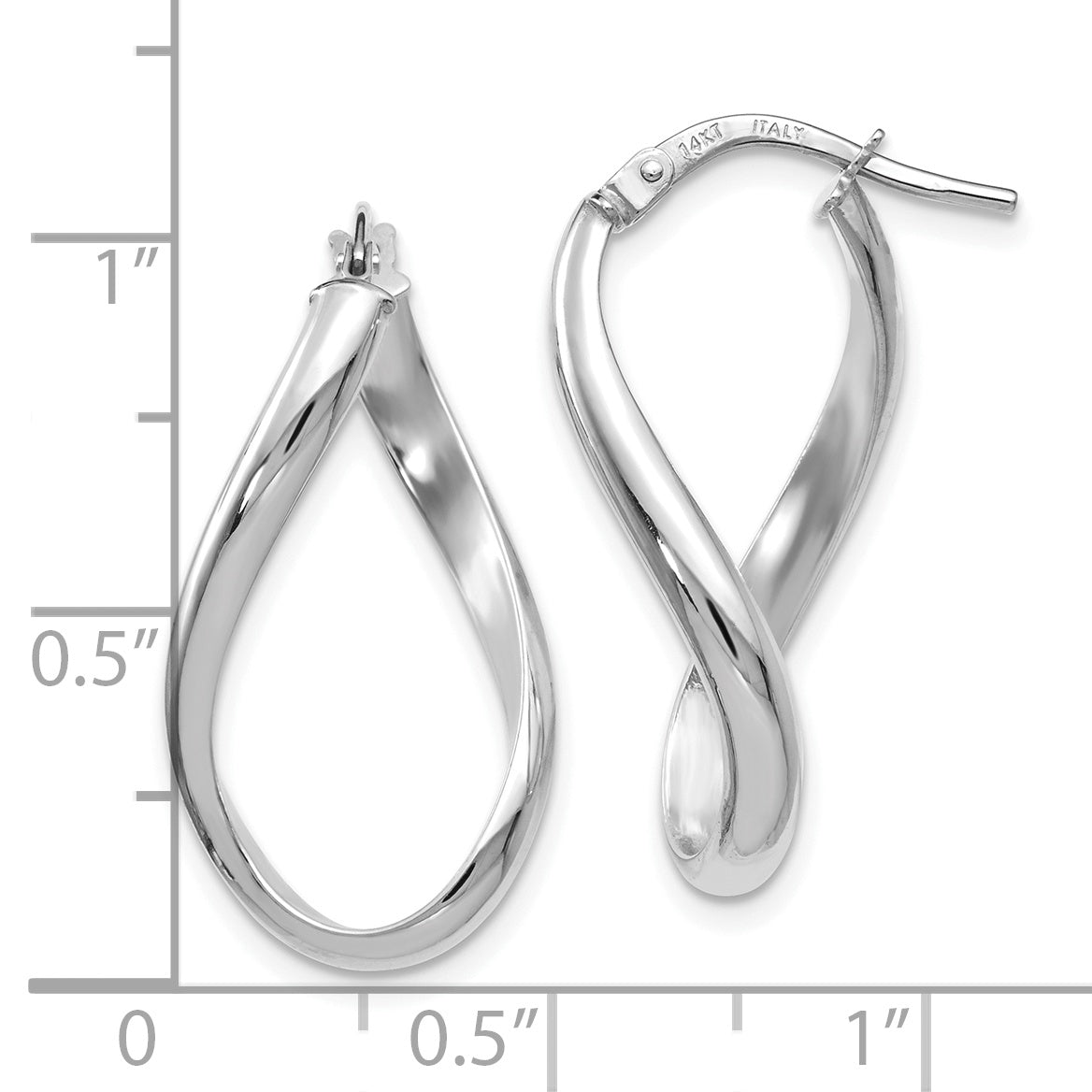 14K White Gold Polished Oval Twisted Hoop Earrings