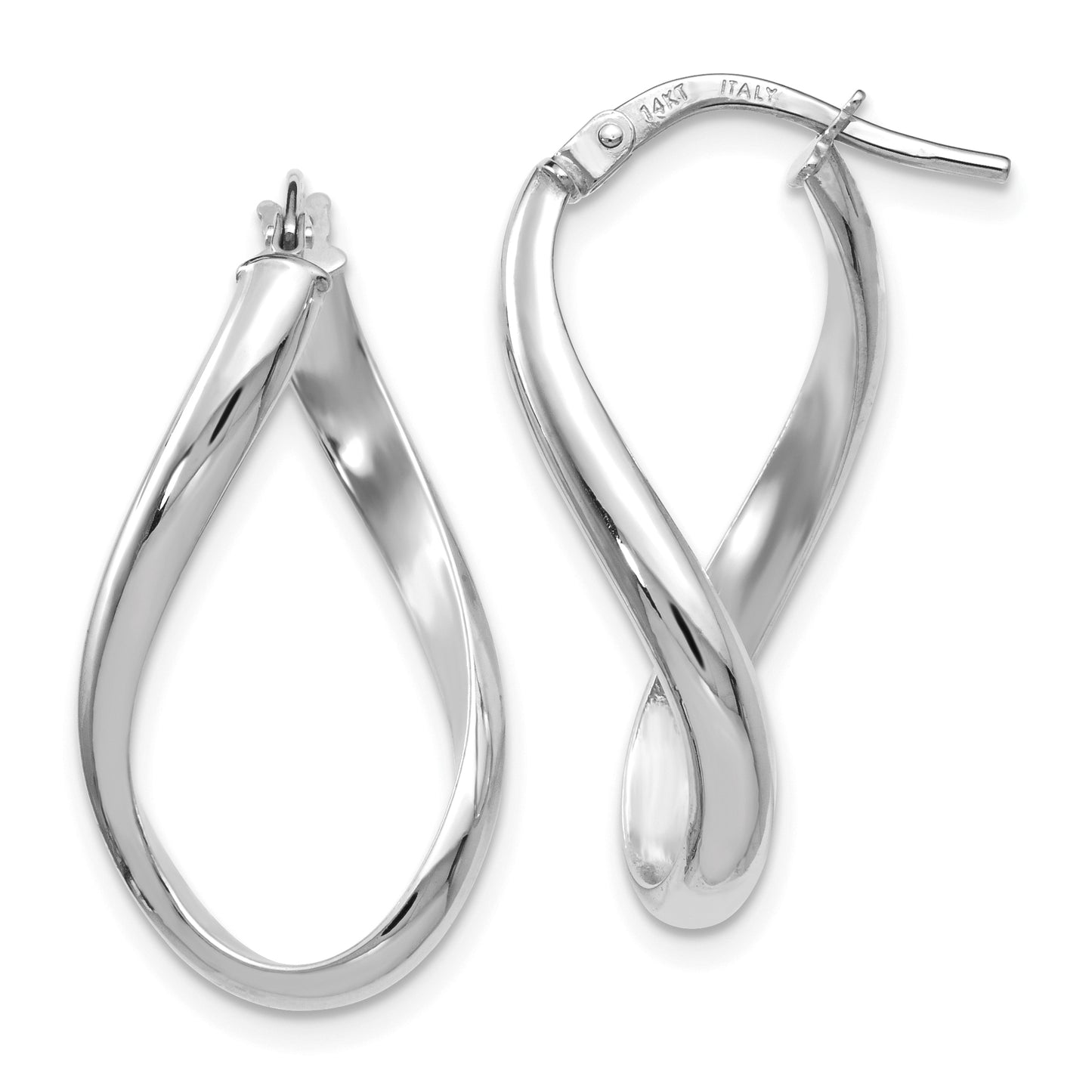 14K White Gold Polished Oval Twisted Hoop Earrings