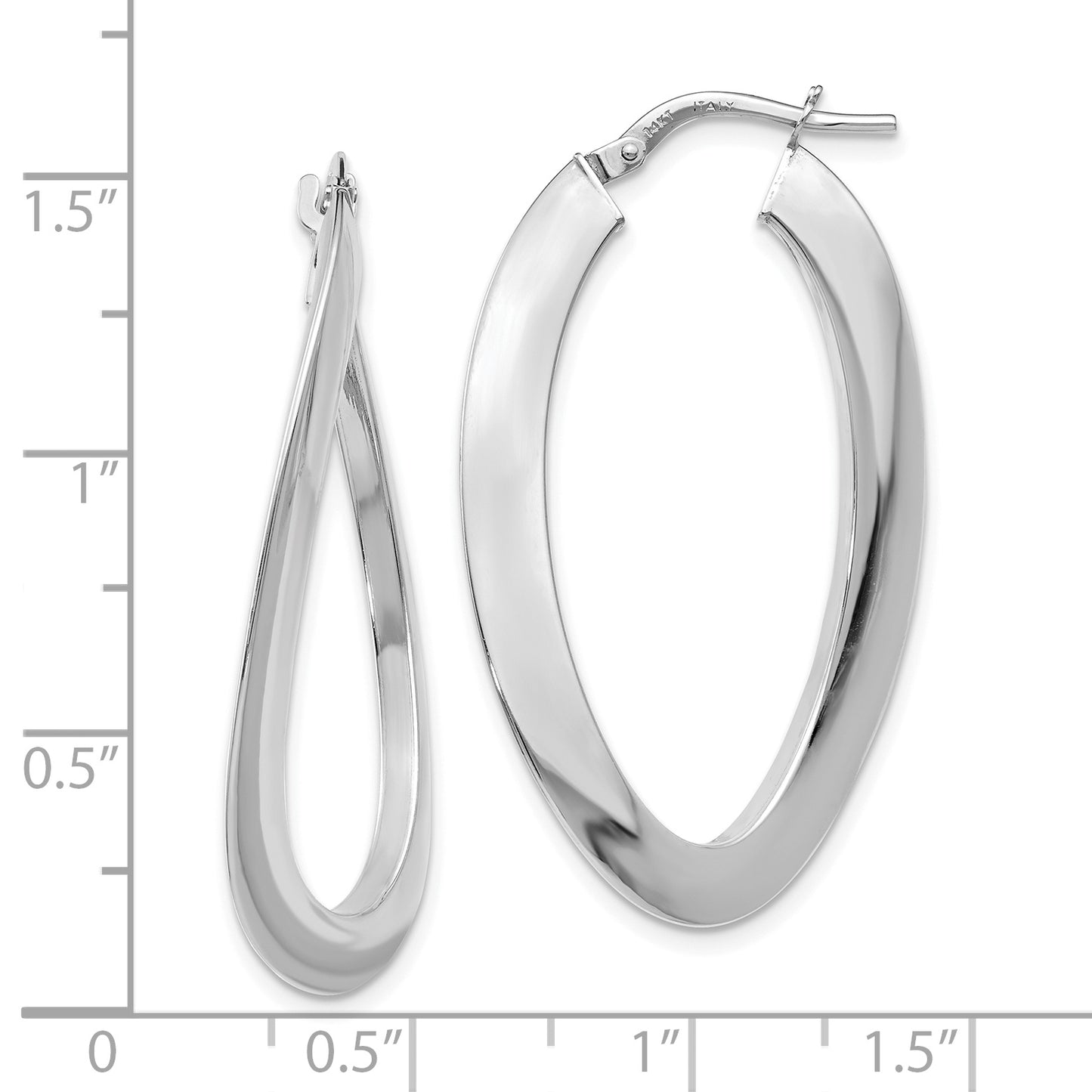 14K White Gold Polished Twisted Oval Hoop Earrings