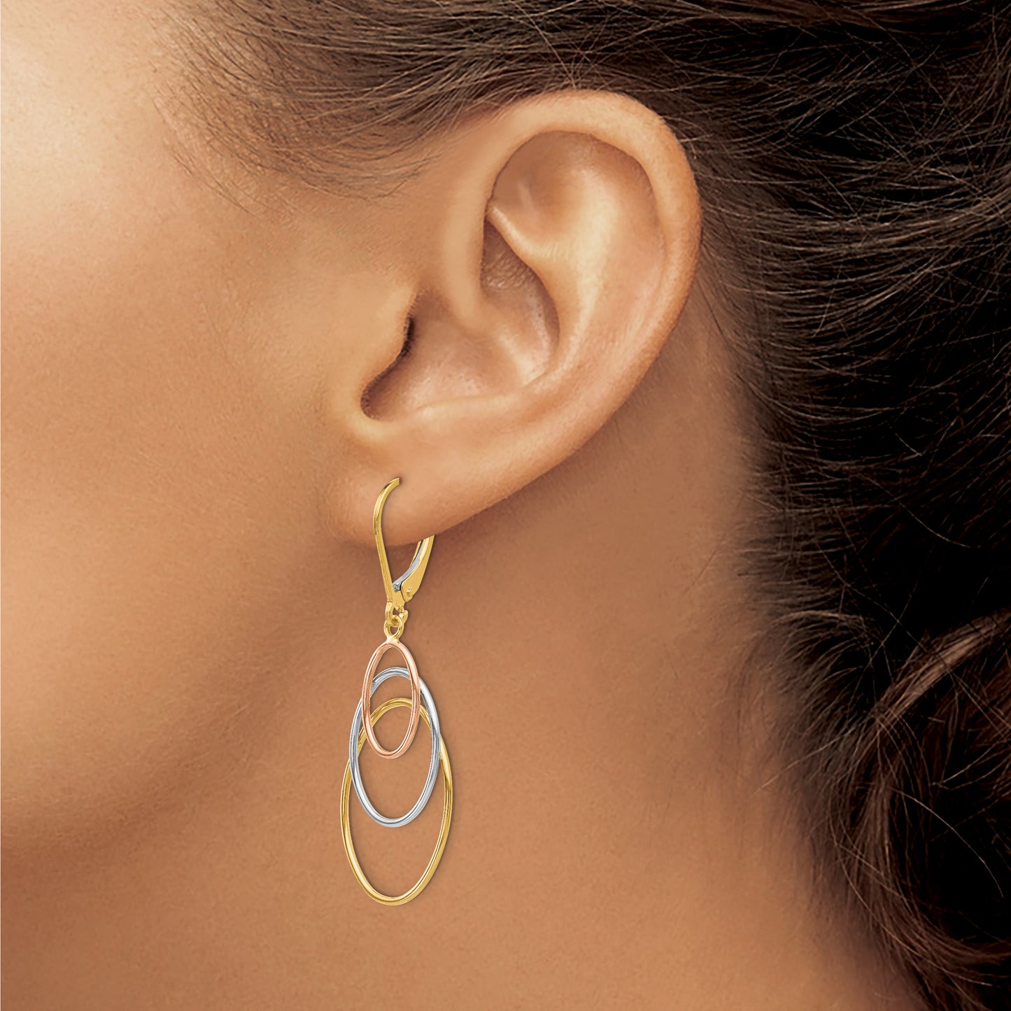 14K Tri-Color Leverback Earrings