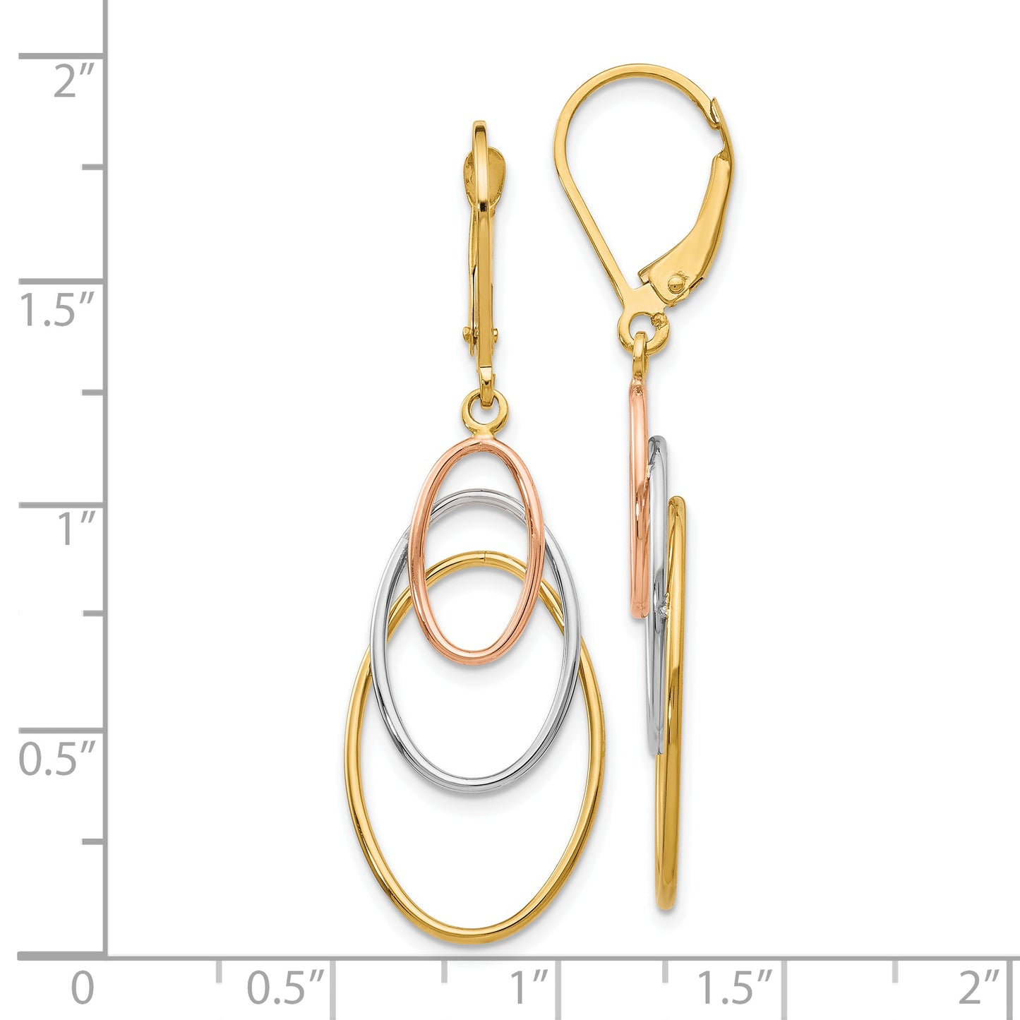 14K Tri-Color Leverback Earrings