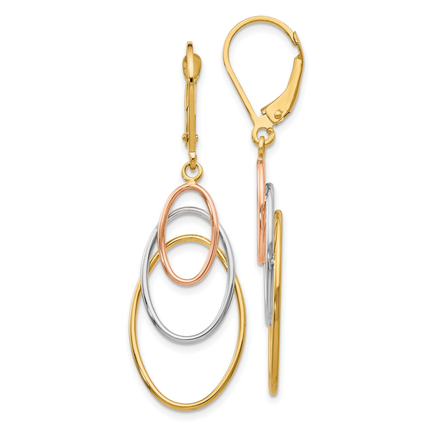 14K Tri-Color Leverback Earrings