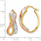 14K Tri-Color Polished And Brushed Fancy Hoop Earrings