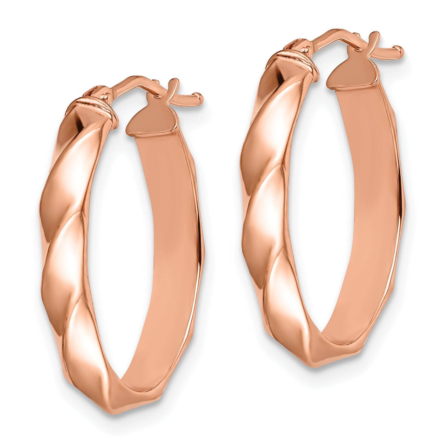 14K Rose Gold Polished And Twisted Oval Hoop Earrings