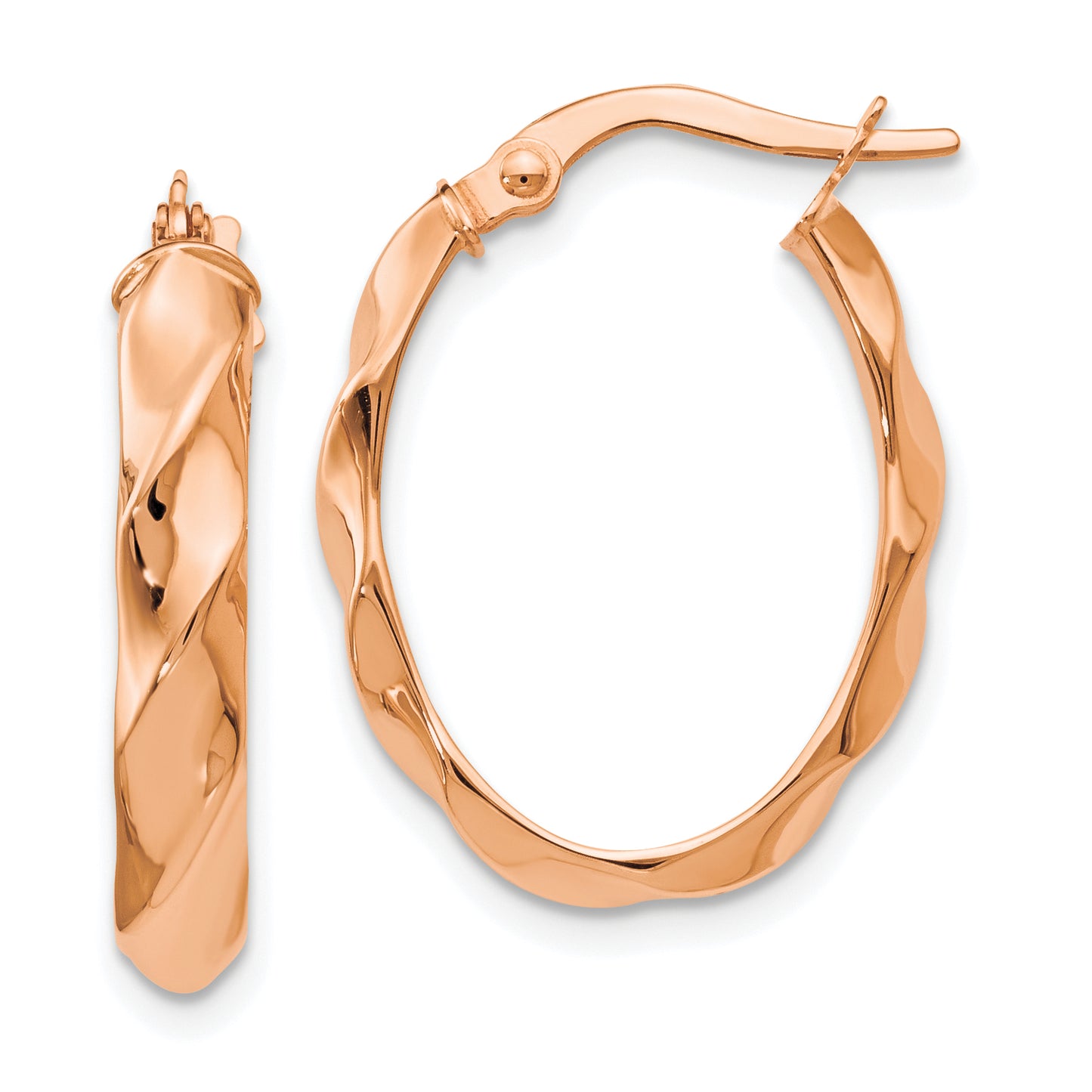 14K Rose Gold Polished And Twisted Oval Hoop Earrings