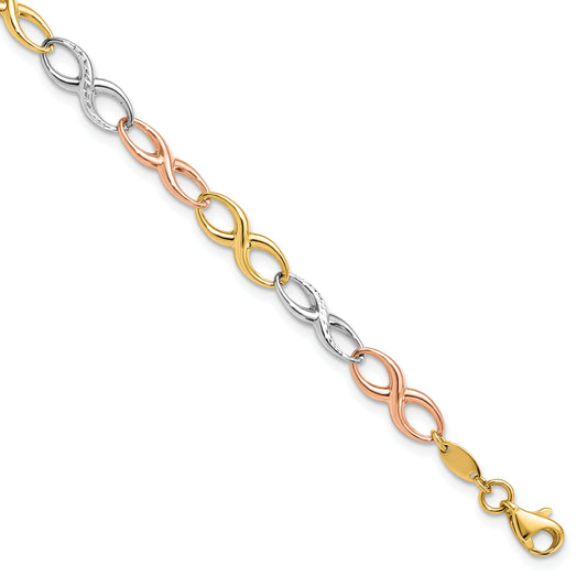 7.5 Inch 14K Tri-Color Infinity Symbol Link Bracelet