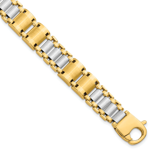 8.5 Inch 14K Two-Tone Polished And Brushed Fancy Link Men'S Bracelet