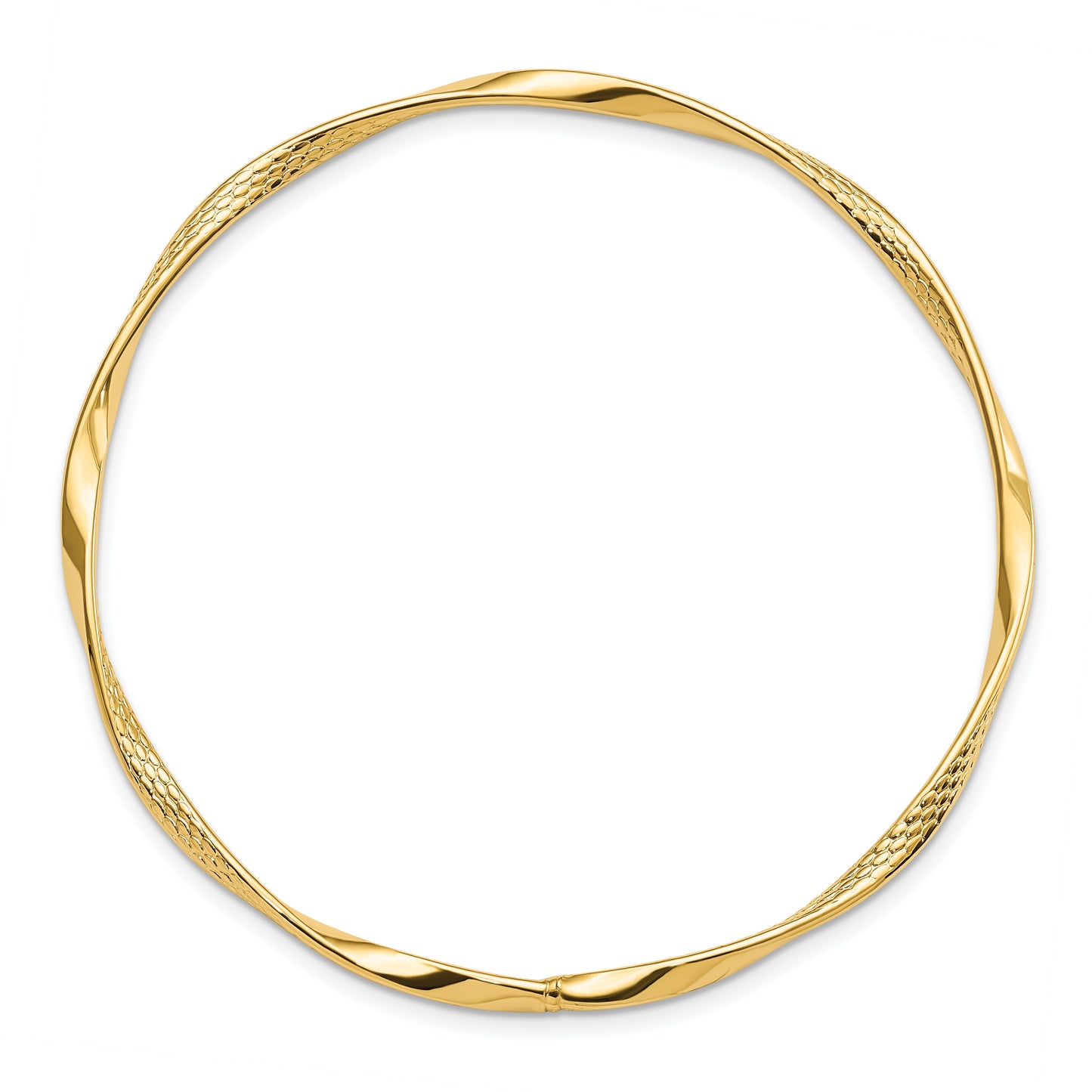 14K Yellow Gold Polished And Textured Twisted Slip-On Bangle