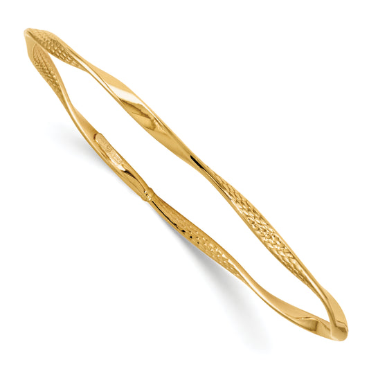 14K Yellow Gold Polished And Textured Twisted Slip-On Bangle