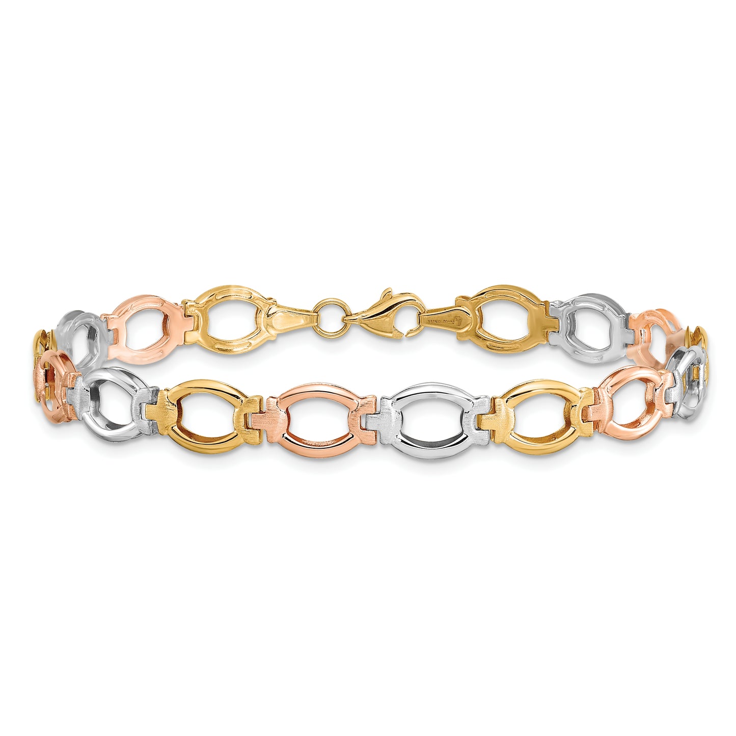 7.5 Inch 14K Tri-Color Polished And Satin Link Bracelet