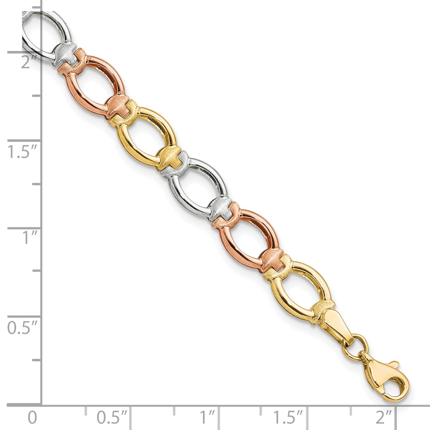 7.5 Inch 14K Tri-Color Polished And Satin Link Bracelet