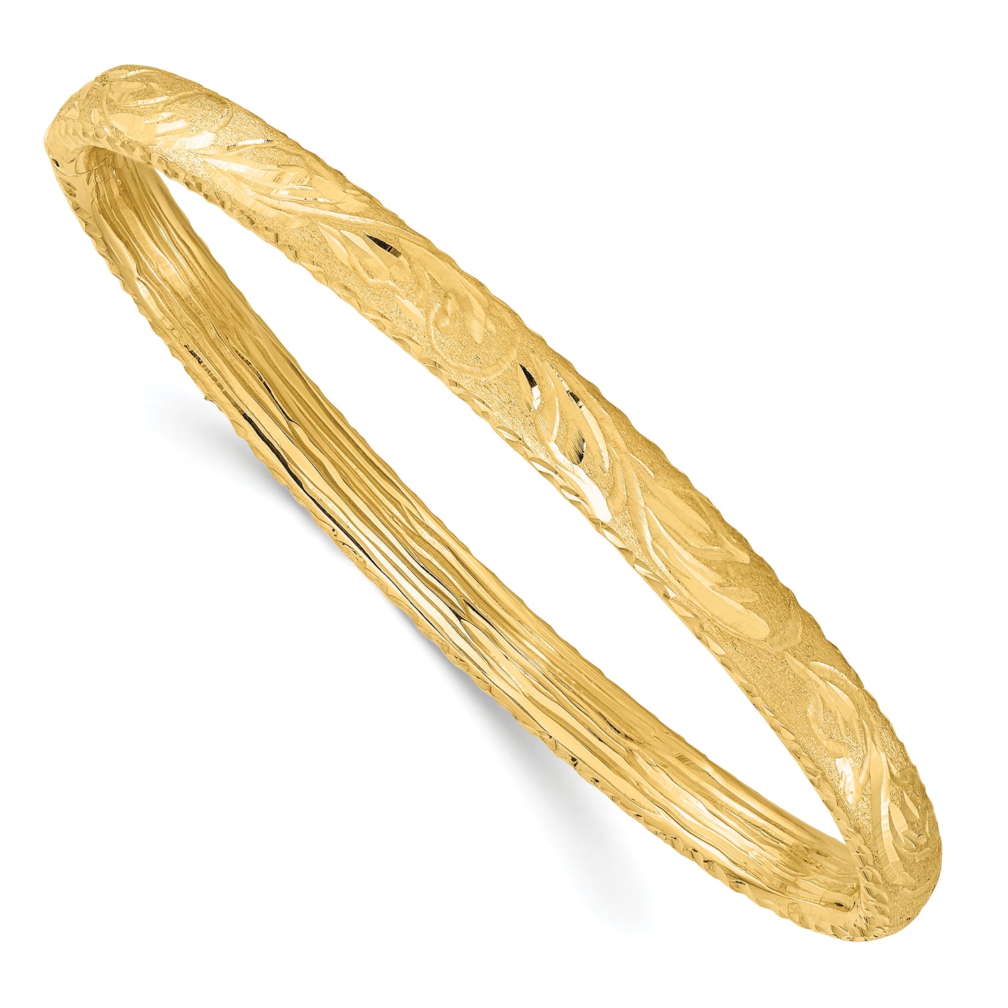 14K Yellow Gold Polished And Diamond-Cut Floral Bangle