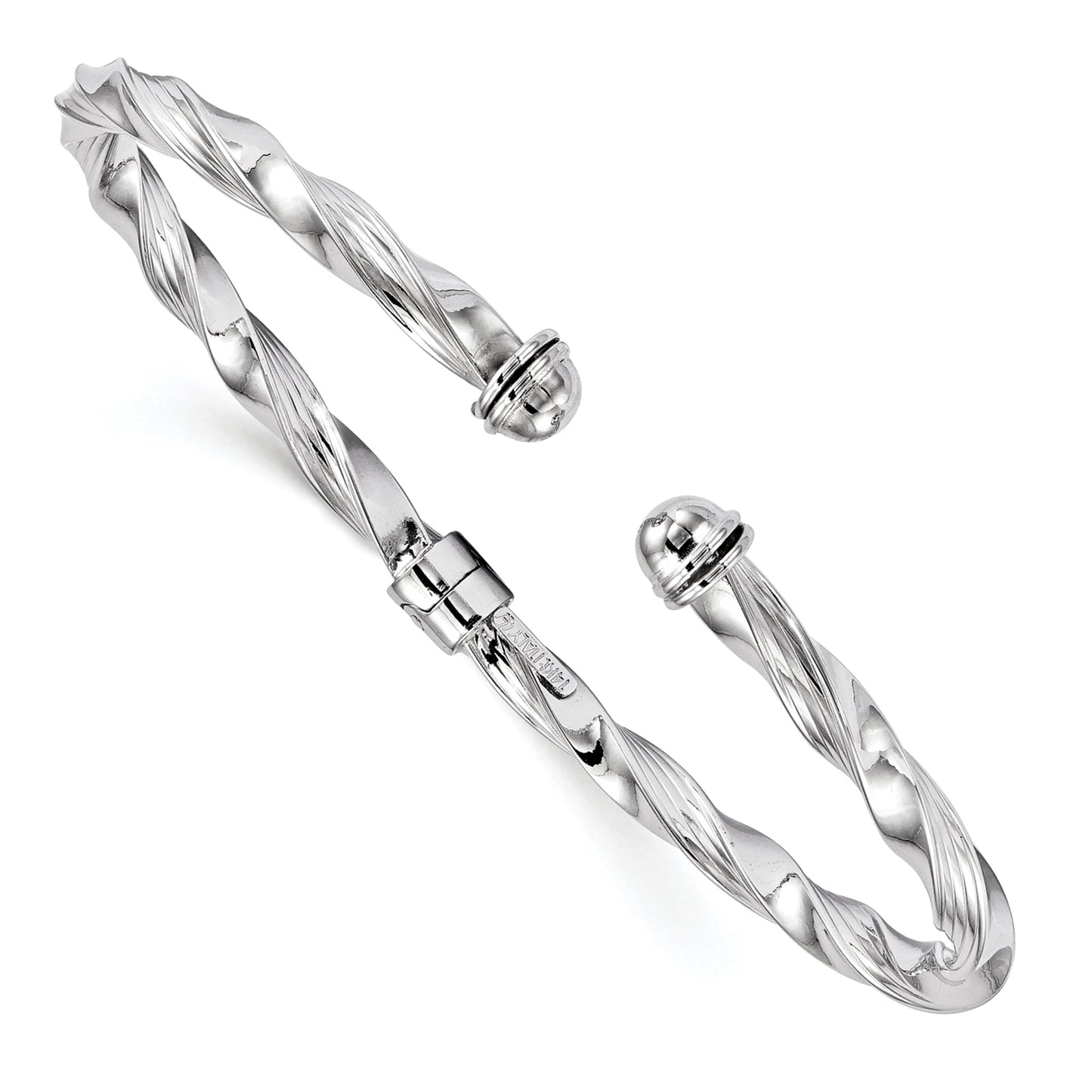 14K White Gold Polished Textured Hinge Cuff Bangle