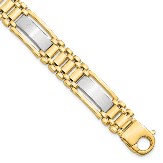 8.5 Inch 14K Two-Tone Polished And Satin Men'S Bracelet