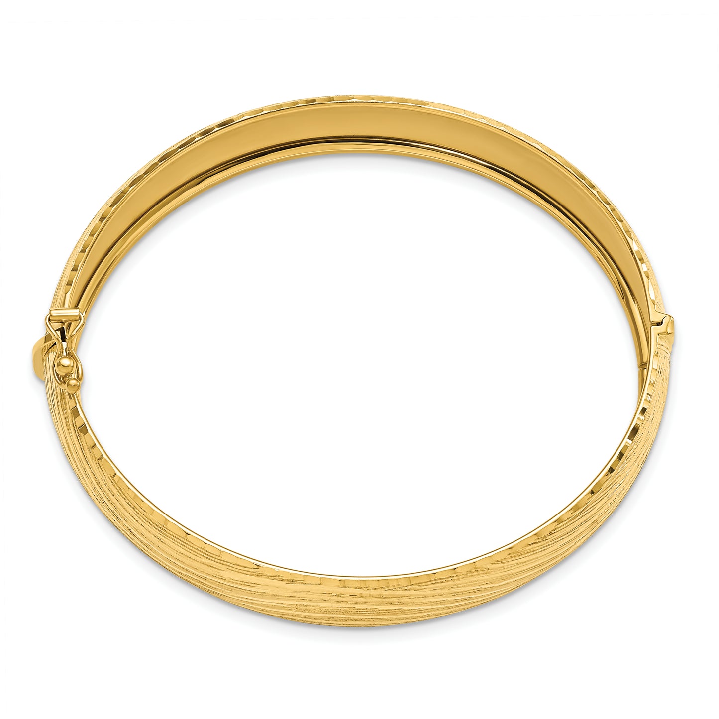 14K Yellow Gold Polished And Textured Hinged Bangle